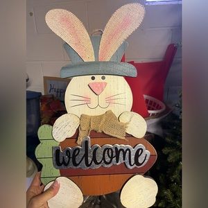 Easter rabbit wooden welcome sign